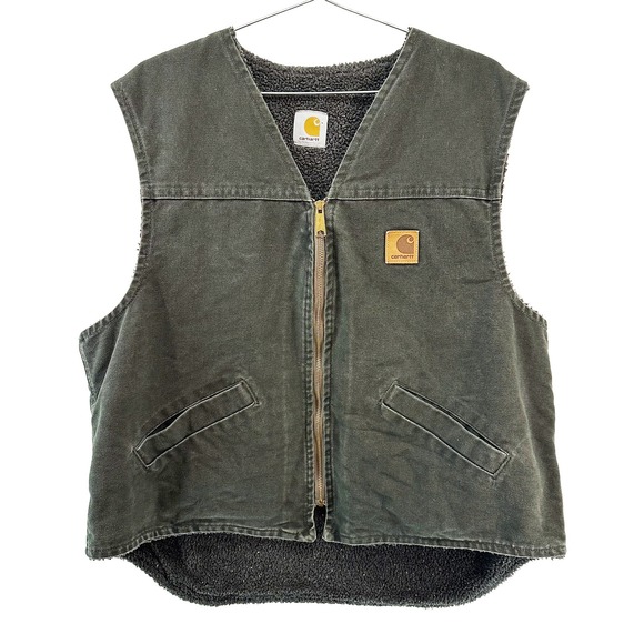 VTG CARHARTT Canvas Sherpa Lined Work Vest • XL‎ • forest green